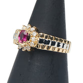 ノーブランド K18YG イエローゴールド Pt900 プラチナ コンビ ルビー ダイヤ リング 指輪 レディース no brand 9.5号 【中古】